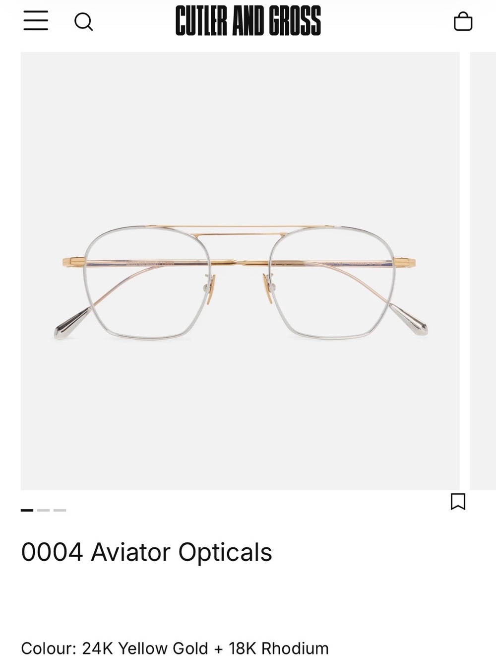 Cutler and Gross 0004 Aviator Optical Glasses in Gold & Silver